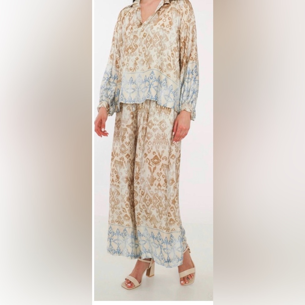 Neutral Ikat Wide Leg Pants
